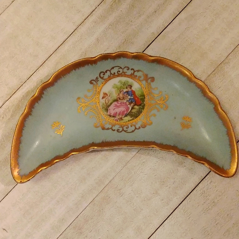Lefton Crescent Moon Bone China Hand Painted Lovers Trinket Dish